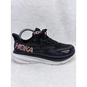 Hoka Clifton 9 Womens Running Shoes Black Rose Gold Size 7.5B Sneaker